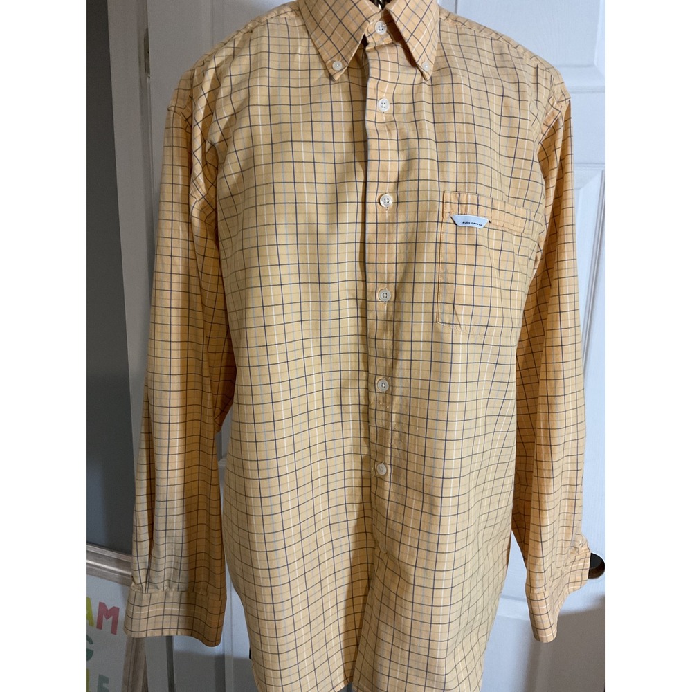 Alex Cannon Mens Orange Plaid Button Down‎ Shirt Long Sleeve Cotton Size Medium